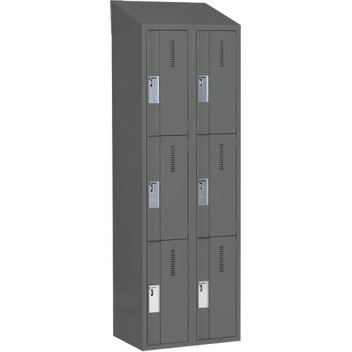 Concorde Heavy-Duty Lockers, 3 -tier, Bank of 2, 24" x 18" x 78", Steel, Charcoal, Welded (Assembled) Fastek