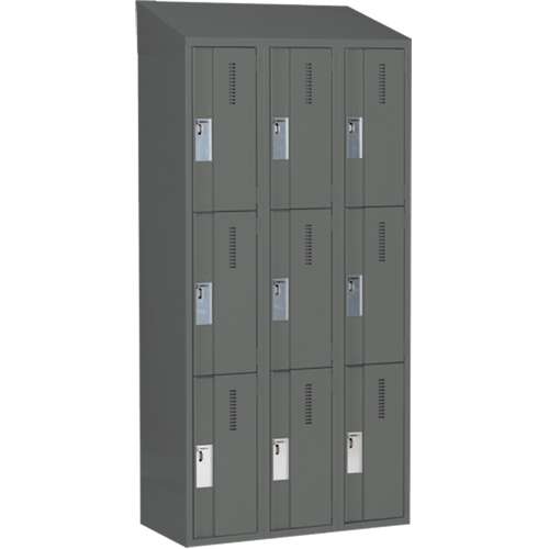 Concorde Heavy-Duty Lockers, 3 -tier, Bank of 3, 36" x 18" x 78", Steel, Charcoal, Welded (Assembled) Fastek