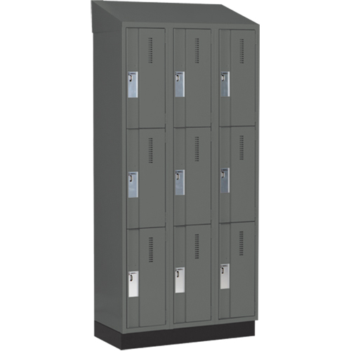 Concorde Heavy-Duty Lockers, 3 -tier, Bank of 3, 36" x 18" x 82", Steel, Charcoal, Welded (Assembled) Fastek