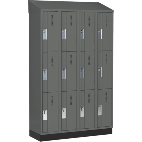 Concorde Heavy-Duty Lockers, 3 -tier, Bank of 4, 48" x 18" x 82", Steel, Charcoal, Welded (Assembled) Fastek
