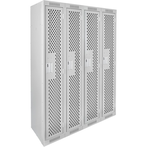 Clean Line Lockers, Bank of 4, 48" x 15" x 72", Steel, Grey, Rivet (Assembled), Perforated Fastek