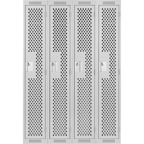 Clean Line Lockers, Bank of 4, 48" x 15" x 72", Steel, Grey, Rivet (Assembled), Perforated Fastek