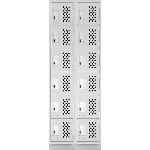 Assembled Lockerettes Clean Line Perforated Economy Lockers, 6 -tier, Bank of 2, 18" x 72" x 12", Steel Fastek