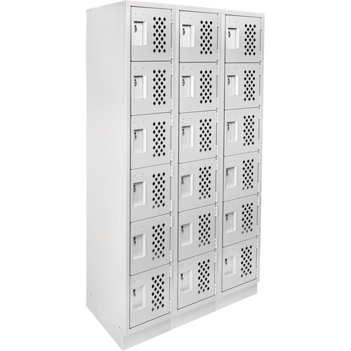 Assembled Lockerettes Clean Line Perforated Economy Lockers, 6 -tier, Bank of 3, 18" x 72" x 12", Steel Fastek