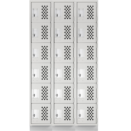Assembled Lockerettes Clean Line Perforated Economy Lockers, 6 -tier, Bank of 3, 18" x 72" x 12", Steel Fastek