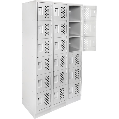 Assembled Lockerettes Clean Line Perforated Economy Lockers, 6 -tier, Bank of 3, 18" x 72" x 12", Steel Fastek