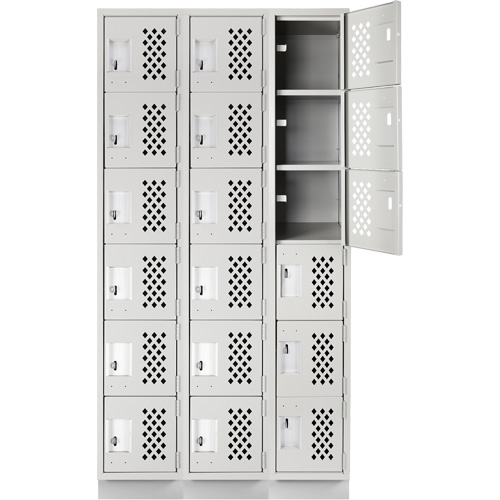 Assembled Lockerettes Clean Line Perforated Economy Lockers, 6 -tier, Bank of 3, 18" x 72" x 12", Steel Fastek