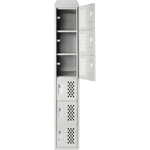 Assembled Lockerettes Clean Line Perforated Economy Lockers, 6 -tier, 18" x 72" x 12", Steel Fastek