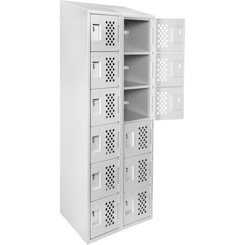 Assembled Lockerettes Clean Line Perforated Economy Lockers, 6 -tier, Bank of 2, 18" x 72" x 12", Steel Fastek