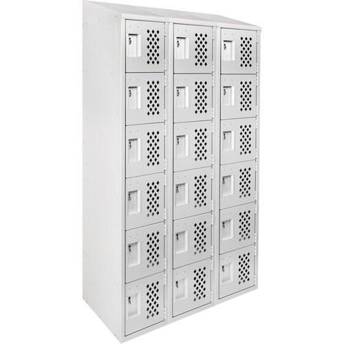 Assembled Lockerettes Clean Line Perforated Economy Lockers, 6 -tier, Bank of 3, 18" x 72" x 12", Steel Fastek