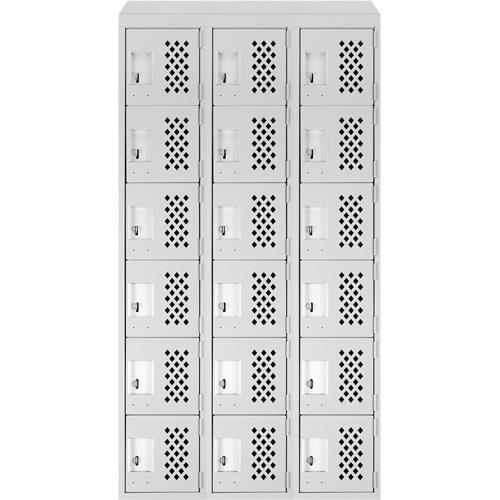 Assembled Lockerettes Clean Line Perforated Economy Lockers, 6 -tier, Bank of 3, 18" x 72" x 12", Steel Fastek