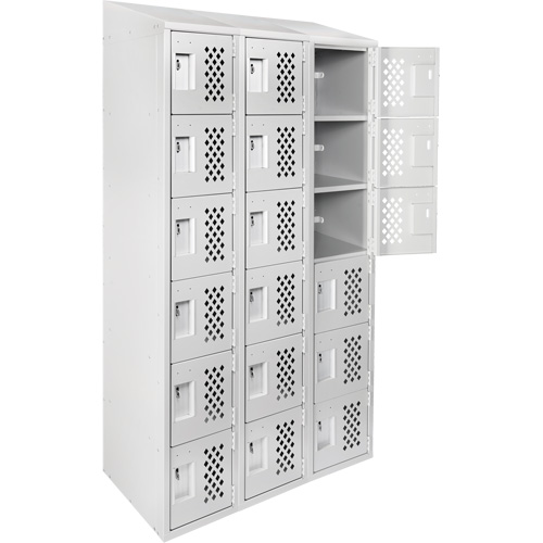 Assembled Lockerettes Clean Line Perforated Economy Lockers, 6 -tier, Bank of 3, 18" x 72" x 12", Steel Fastek