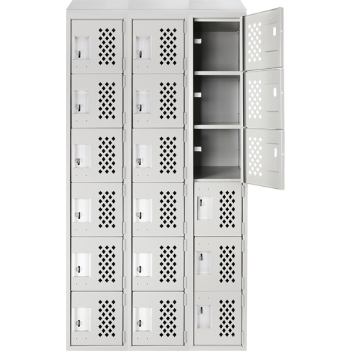 Assembled Lockerettes Clean Line Perforated Economy Lockers, 6 -tier, Bank of 3, 18" x 72" x 12", Steel Fastek