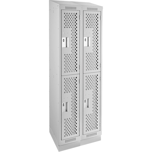 Clean Line Lockers, 2 -tier, Bank of 2, 24" x 12" x 82", Steel, Grey, Rivet (Assembled), Perforated Fastek