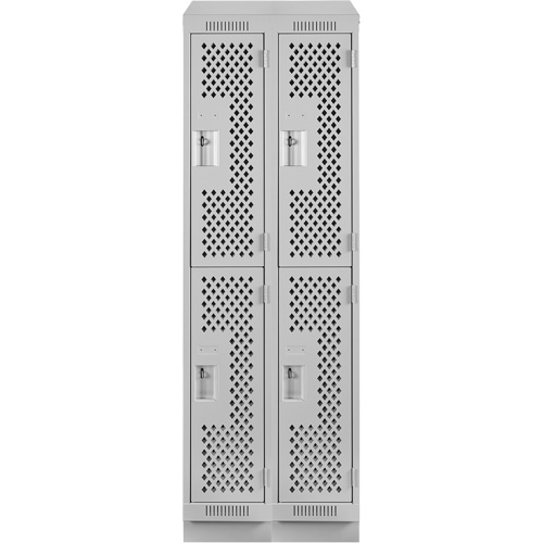 Clean Line Lockers, 2 -tier, Bank of 2, 24" x 12" x 82", Steel, Grey, Rivet (Assembled), Perforated Fastek