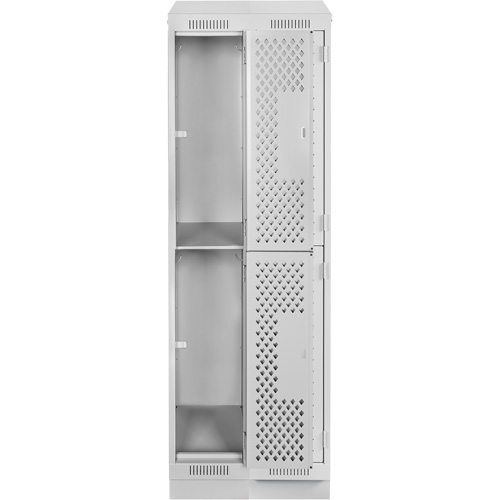 Clean Line Lockers, 2 -tier, Bank of 2, 24" x 12" x 82", Steel, Grey, Rivet (Assembled), Perforated Fastek