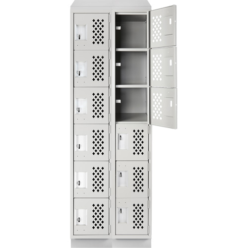 Assembled Lockerettes Clean Line Perforated Economy Lockers, 6 -tier, Bank of 2, 18" x 72" x 12", Steel Fastek