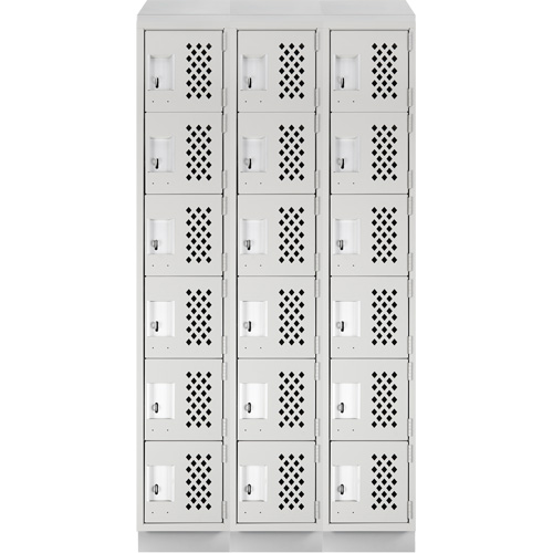 Assembled Lockerettes Clean Line Perforated Economy Lockers, 6 -tier, Bank of 3, 18" x 72" x 12", Steel Fastek