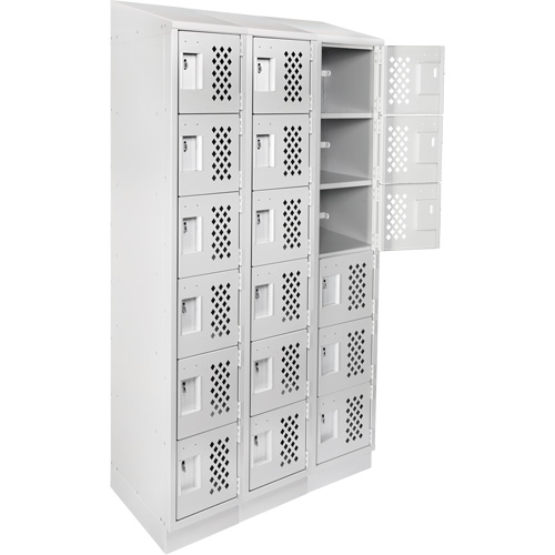 Assembled Lockerettes Clean Line Perforated Economy Lockers, 6 -tier, Bank of 3, 18" x 72" x 12", Steel Fastek