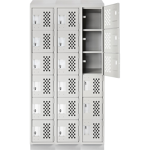 Assembled Lockerettes Clean Line Perforated Economy Lockers, 6 -tier, Bank of 3, 18" x 72" x 12", Steel Fastek