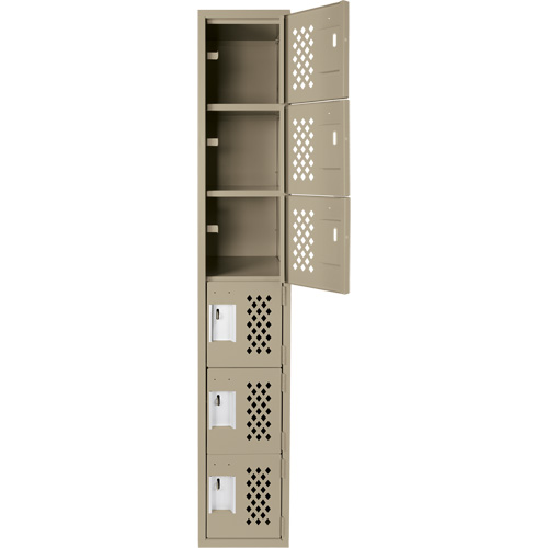 Assembled Lockerettes Clean Line Perforated Economy Lockers, 6 -tier, 18" x 72" x 12", Steel Fastek