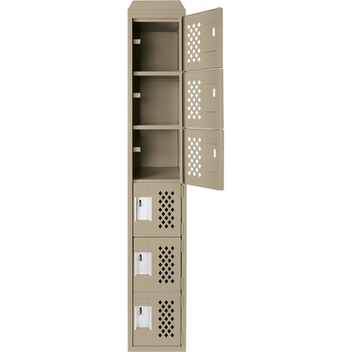 Assembled Lockerettes Clean Line Perforated Economy Lockers, 6 -tier, 18" x 72" x 12", Steel Fastek