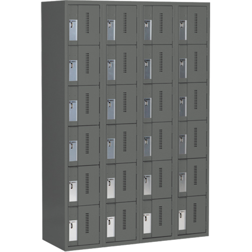 Concorde Heavy-Duty Lockers, 6 -tier, Bank of 4, 48" x 18" x 72", Steel, Charcoal, Welded (Assembled) Fastek
