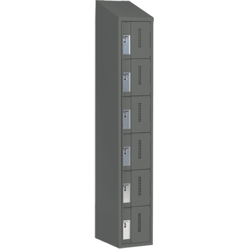 Concorde Heavy-Duty Lockers, 6 -tier, 12" x 18" x 78", Steel, Charcoal, Welded (Assembled) Fastek