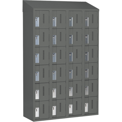 Concorde Heavy-Duty Lockers, 6 -tier, Bank of 4, 48" x 18" x 78", Steel, Charcoal, Welded (Assembled) Fastek