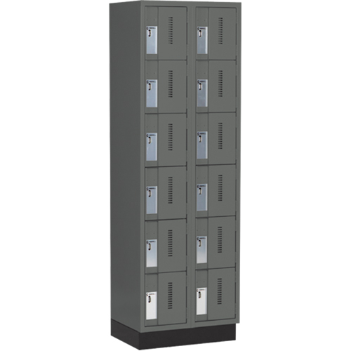 Concorde Heavy-Duty Lockers, 6 -tier, Bank of 2, 24" x 18" x 76", Steel, Charcoal, Welded (Assembled) Fastek