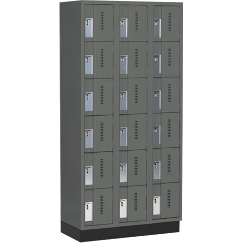 Concorde Heavy-Duty Lockers, 6 -tier, Bank of 3, 36" x 18" x 76", Steel, Charcoal, Welded (Assembled) Fastek