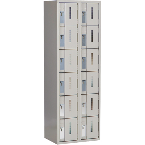 Concorde Heavy-Duty Lockers, 6 -tier, Bank of 2, 24" x 18" x 72", Steel, Grey, Welded (Assembled) Fastek