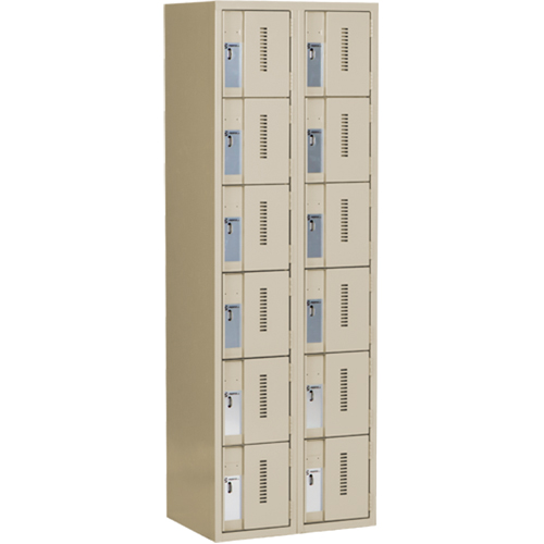 Concorde Heavy-Duty Lockers, 6 -tier, Bank of 2, 24" x 18" x 72", Steel, Beige, Welded (Assembled) Fastek
