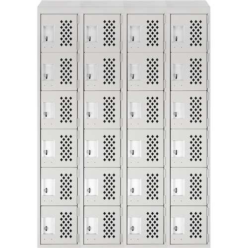 Assembled Clean Line Perforated Economy Lockers, 6 -tier, Bank of 4, 18" x 72" x 12", Steel Fastek