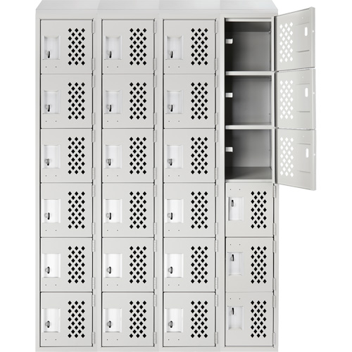 Assembled Clean Line Perforated Economy Lockers, 6 -tier, Bank of 4, 18" x 72" x 12", Steel Fastek