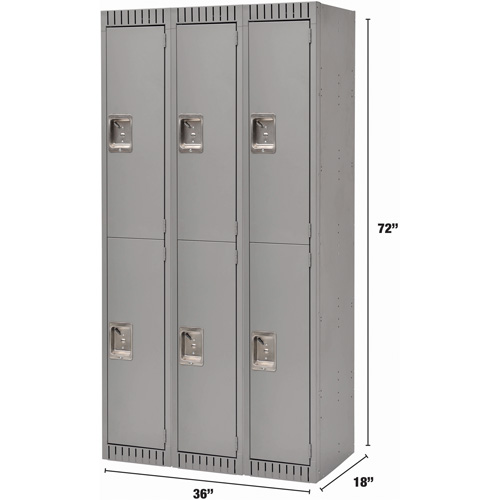 Lockers, 2 -tier, Bank of 3, 36" x 18" x 72", Steel, Grey, Rivet (Assembled) Fastek