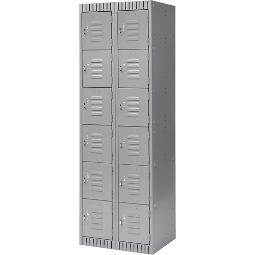 Lockers, 6 -tier, Bank of 2, 24" x 18" x 72", Steel, Grey, Knocked Down Fastek