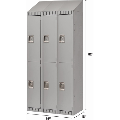 Casiers assembl&eacute;s, 2 niveaux, Bloc de 3, 36" x 18" x 72", Acier, Gris, Rivet (assembl&eacute;) Fastek