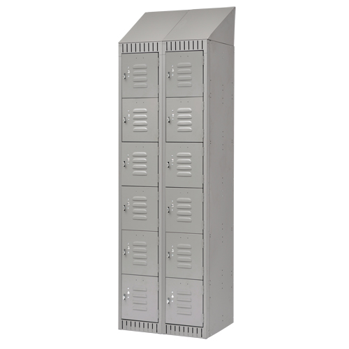 Lockers, 6 -tier, Bank of 2, 24" x 18" x 82", Steel, Grey, Knocked Down Fastek
