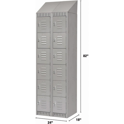 Lockers, 6 -tier, Bank of 2, 24" x 18" x 82", Steel, Grey, Knocked Down Fastek