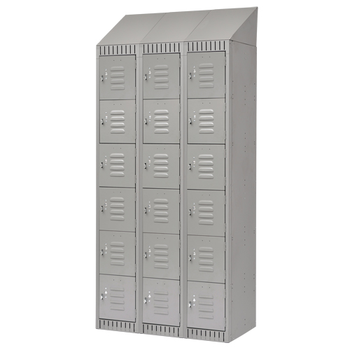 Lockers, 6 -tier, Bank of 3, 36" x 18" x 82", Steel, Grey, Knocked Down Fastek