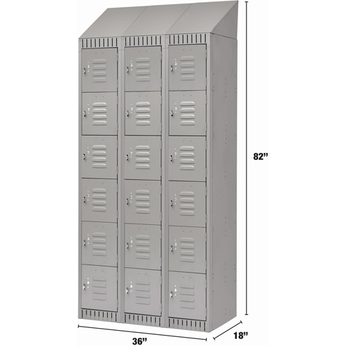 Lockers, 6 -tier, Bank of 3, 36" x 18" x 82", Steel, Grey, Knocked Down Fastek