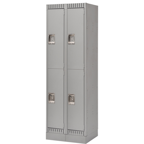 Lockers, 2 -tier, Bank of 2, 24" x 18" x 76", Steel, Grey, Knocked Down Fastek