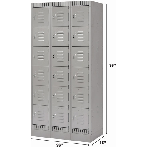 Lockers, 6 -tier, Bank of 3, 36" x 18" x 76", Steel, Grey, Knocked Down Fastek