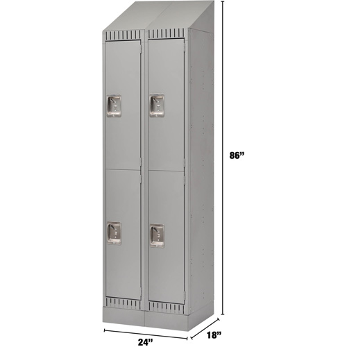 Lockers, 2 -tier, Bank of 2, 24" x 18" x 86", Steel, Grey, Knocked Down Fastek