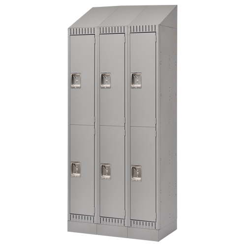 Assembled Lockers, 2 -tier, Bank of 3, 36" x 18" x 72", Steel, Grey, Rivet (Assembled) Fastek