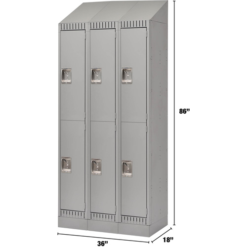 Lockers, 2 -tier, Bank of 3, 36" x 18" x 86", Steel, Grey, Knocked Down Fastek