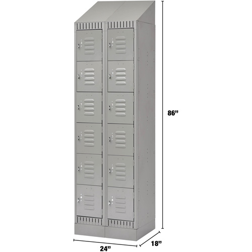 Lockers, 6 -tier, Bank of 2, 24" x 18" x 86", Steel, Grey, Knocked Down Fastek