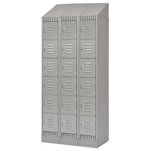 Lockers, 6 -tier, Bank of 3, 36" x 18" x 86", Steel, Grey, Knocked Down Fastek