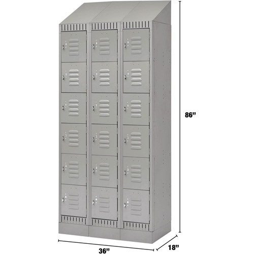Lockers, 6 -tier, Bank of 3, 36" x 18" x 86", Steel, Grey, Knocked Down Fastek